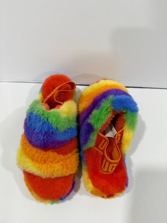 UGG Fluff Yeah Slide Rainbow Multi Color Shearling Slingback Sandal Size 7 Women - Picture 7 of 11
